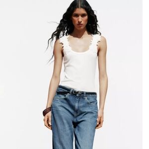 Zara White Lace Strap Camisole Tank Top